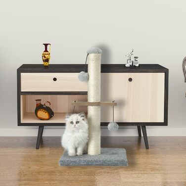 Дряпак для котів PAWSFANS, сизалевий, з підвішеною іграшкою, 53,3 см, сірий, для кошенят і малих котів, для дому