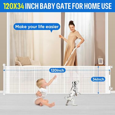 Розсувна сітка для захисту відвідування MYPIN, 0-140 см, для собак та дітей, чорна. Розтягується до 300 см