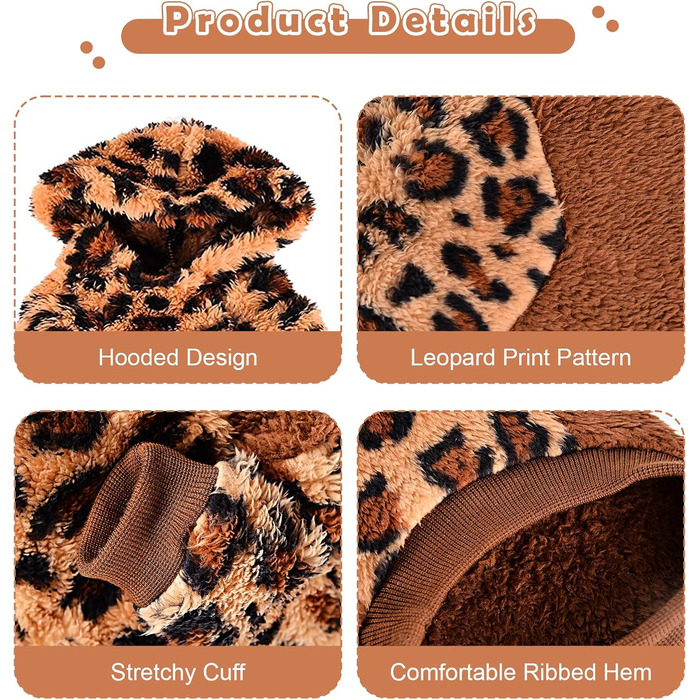 Світшот для собак з капюшоном з флісу, теплий одяг для маленьких собак, цуценят, Чихуахуа, Йоркширського тер'єра, котячий одяг (леопард, розмір XXS)