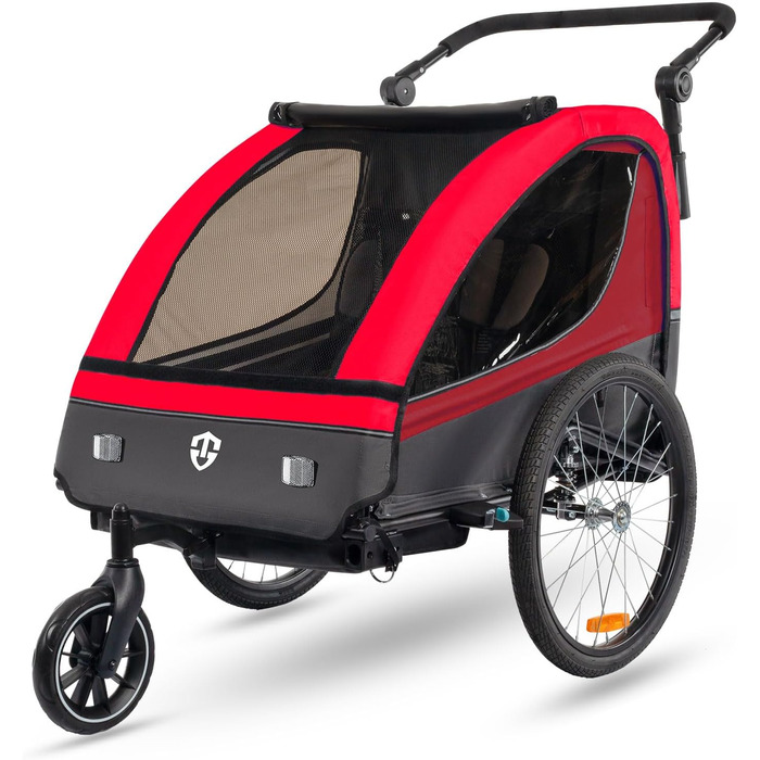 Дитячий велопричіп Tiggo VS 2в1 з амортизацією та поворотним з'єднанням 360° - для 1-2 дітей (до 40 кг), червоний