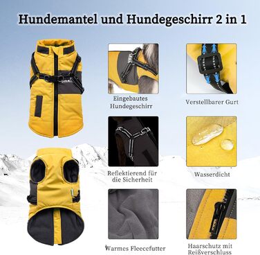 Жовта тепла куртка для собак, розмір XXL, без шлейки, для середніх собак