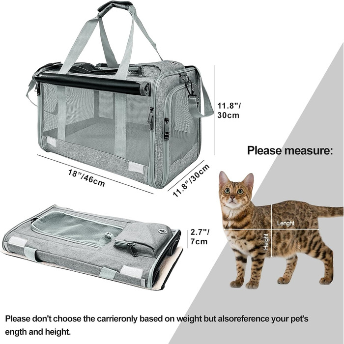 Транспортна переноска для кота/маленької собаки, складний кейс, 46×30×30 см, з віконцем та дихаючою сіткою (темно-сірий)