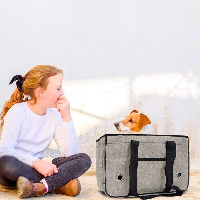 PETCUTE Сумка-переноска для собак та котів, велика, верблюжий колір, з регульованим плечовим ременем, дихаюча, складана, з щільними жалюзі