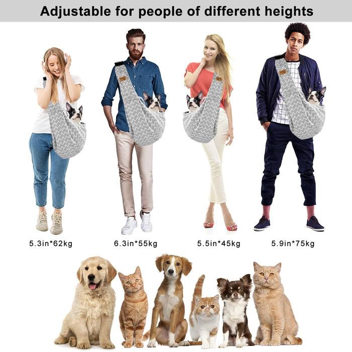 Сумка-переноска для собак Vrbabies, для маленьких собак та інших домашніх тварин до 5 кг, регульована, ідеальна (смугаста сіра, регулювання ремінця)