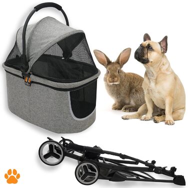 Візок для собак 2-в-1 CECE з переносною коробкою | Складаний візок-коробка для собак сірого кольору з додатковим кошиком для покупок та аксесуарів