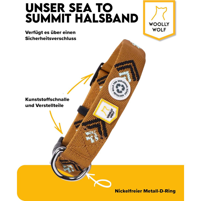 Нашийник для собак середнього розміру Woolly Wolf Sea to Summit, M - регульований, з переробленого поліестеру