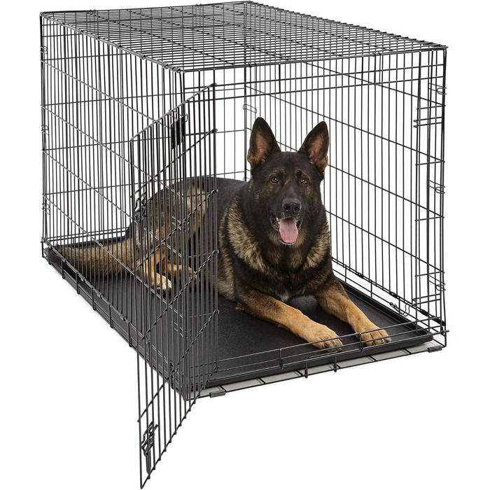 Кія для собак Midwest Homes for Pets Lifestages 1642DDU, велика, з подвійними дверцятами, металева, 107 см, з перегородкою, захист підлоги, мийка, чорна