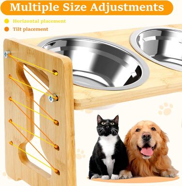 Підвищений годівниця для собак, регульований підставник для мисок, антиковзний, 5 рівнів висоти, 2 миски з нержавіючої сталі