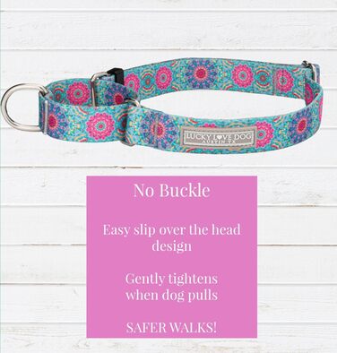 Нашийник для собак Lucky Love Dog Boho Chic Martingale, рожево-бірюзовий, середній розмір, антиковзний, для хлопчиків і дівчаток, бренд Clara Mart