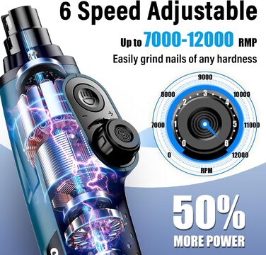 Шліфувальник кігтів для собак Casfuy Smarter Krallenschleifer 6-ступінчатий – 50% потужніший, з LED-підсвіткою, тихий, перезаряджається, для собак та котів різних розмірів, темно-синій