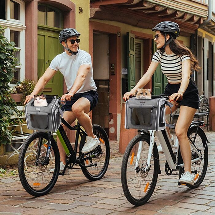 Корзина для собак на велосипед, знімний розширюваний велосипедний кошик для тварин з 4 сітчастими віконцями, корзина для велосипеда з регульованим плечовим ременем для котів та маленьких собак (підходить для ваги до...)