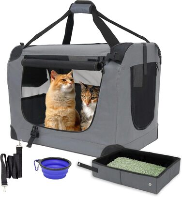 Велика переноска для котів 61x41,9x41,9 см, м'яка, портативна сумка для тварин для подорожей авто з складаним туалетом та мискою