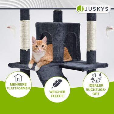 Котячий дряпак Juskys XXL Amy 170 см, з лежаками, будиночками, драбинами та сизалевими стовпчиками, сірий