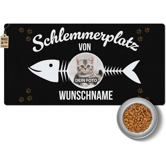 Персоналізована килимок для котячого годування з ім'ям та фото - Royal, 80 x 40 см, миючий, неслизький
