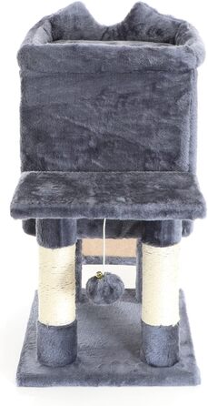 Котячий будиночок та кігтеточка Fudajo темно-сірого кольору 60 см з платформою, лежаком та ігровим м'ячиком, кігтеточка з драбиною, меблі для котів з сизалю