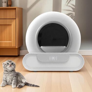 Автоматичний лоток для котів великого розміру з самоочищенням, 65л + 9л, з керуванням через додаток, низький вхід, видалення запаху, для кількох котів