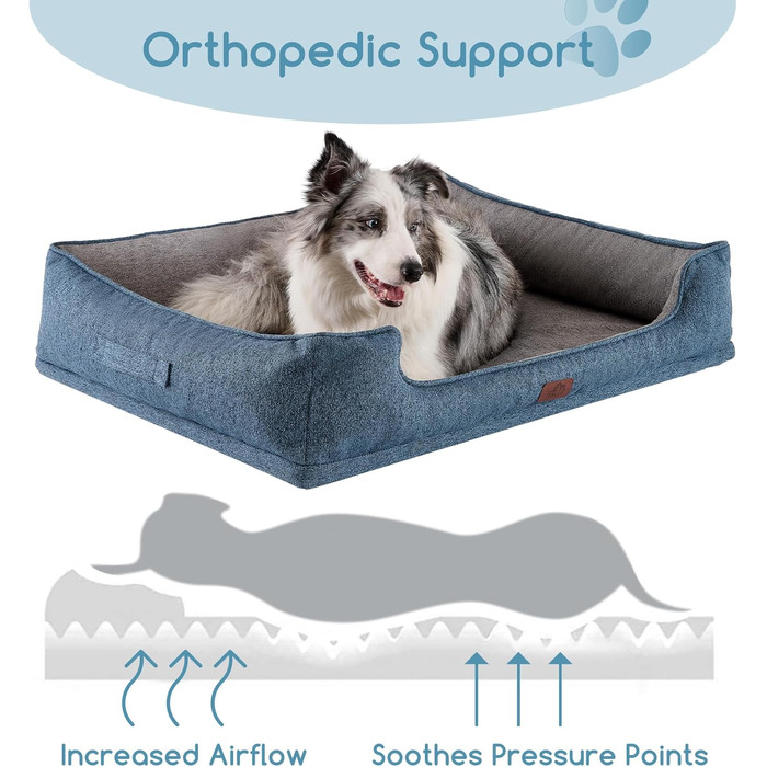 Ортопедичне собаче ліжко Hollypet, зелене, для середніх собак, 81.3 x 61.3 x 32 см. Знімний, водонепроникний, зручний чохол та антиковзаюча підкладка.