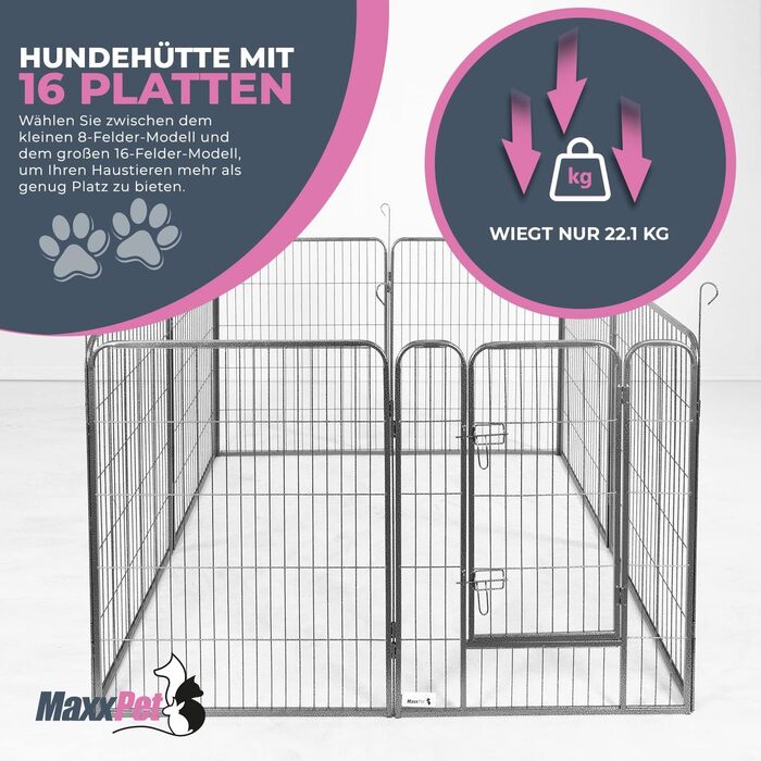 MaxxPet Вольєр для цуценят, складаний з дверима, 16 секцій, 80x80 см, для дому та саду