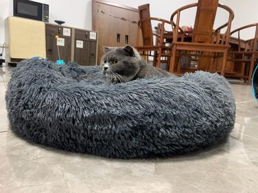 Кругле м'яке ліжко для котів та собак, 60 см, темно-сірий