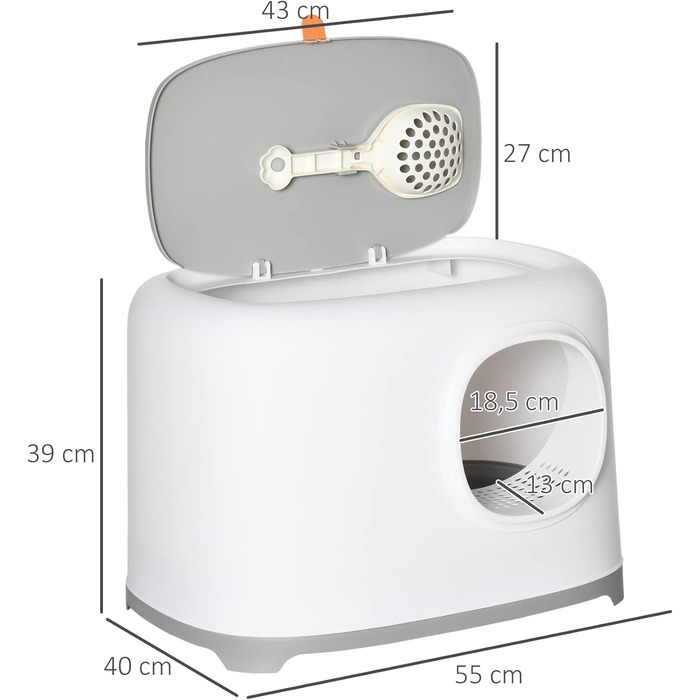 Туалет для котів PawHut з кришкою, пластиковий, білий, до 5 кг, 55x40x39 см