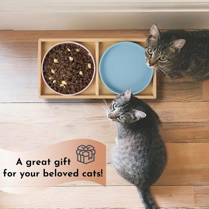 Підвищена годівниця для котів JAZUIHA з 2 широкими мисками, станція для годування з дерев'яною підставкою та силіконовою мискою, діаметр 18 см