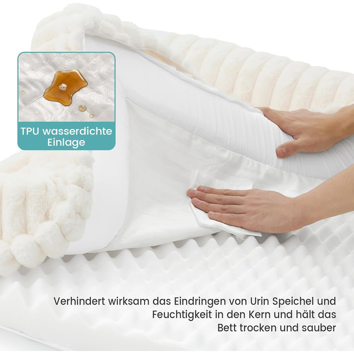 Ортопедичне ліжко для собак з штучного хутра, 90x68x15 см, знімний чохол, водонепроникне, антиковзаюче, кремове