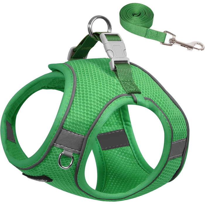 Нашийник та поводок для цуценят, комплект для прогулянок, нашийник-трансформер, м'який, дихаючий, аксесуари для домашніх тварин, світловідбиваючі смуги, для дуже маленьких собак та котів, XXXS (Обхват грудей: 8.5 - 10 см), Зелений, XXXS