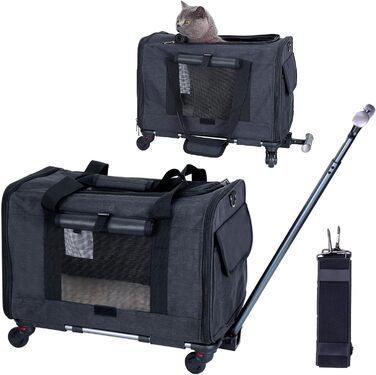 Транспортувальна сумка для домашніх тварин: собак та котів середніх та малих порід. Переноска для подорожей з телескопічним ручками та знімними колесами. Колір: темно-сірий