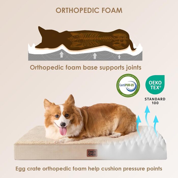Ортопедичне ліжко для собак середнього розміру EHEYCIGA, 89x58x9 см, м'яке, знімний чохол, колір хакі