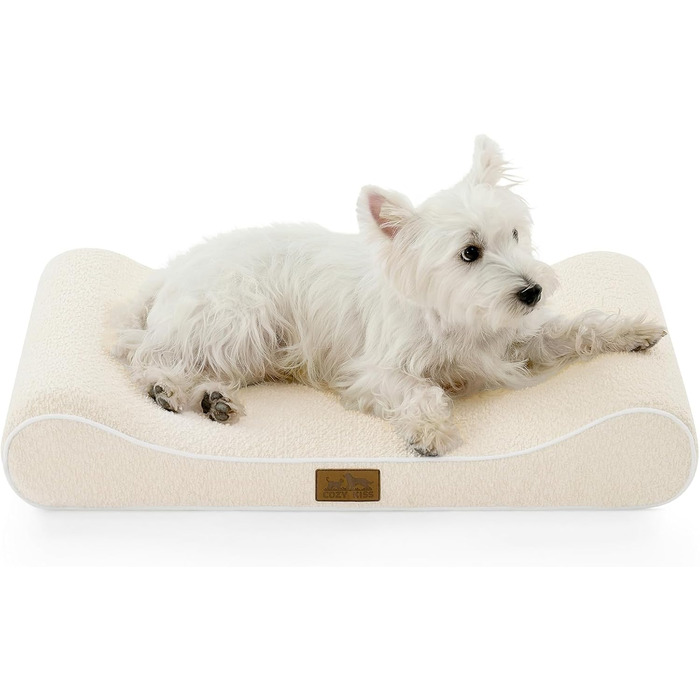Ортопедичне ліжко для собак маленьких порід, 76x50x12 см, знімний чохол, піднятий борт. Зручна, антислизька, водонепроникна лежанка для собак у формі човна, бежевий колір.