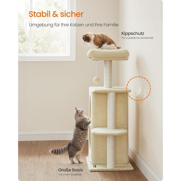 Дряпка для котів Feandrea, кігтеточка з 2 будиночками, кігтеточки, для багатокотових сімей, кошенят, PCT005G01 (пісочно-бежевий)