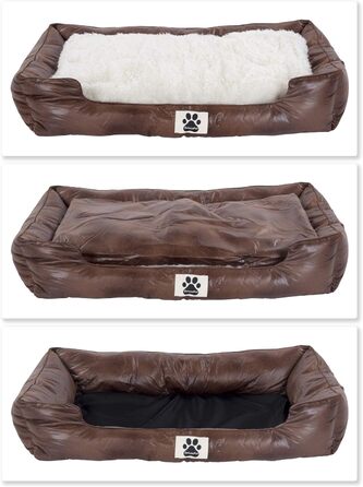 Ліжко для собак DeluxePet 'Schlummer' 100x70 з штучної шкіри, 2в1 з поворотним матрацом, для великих собак, коричневе