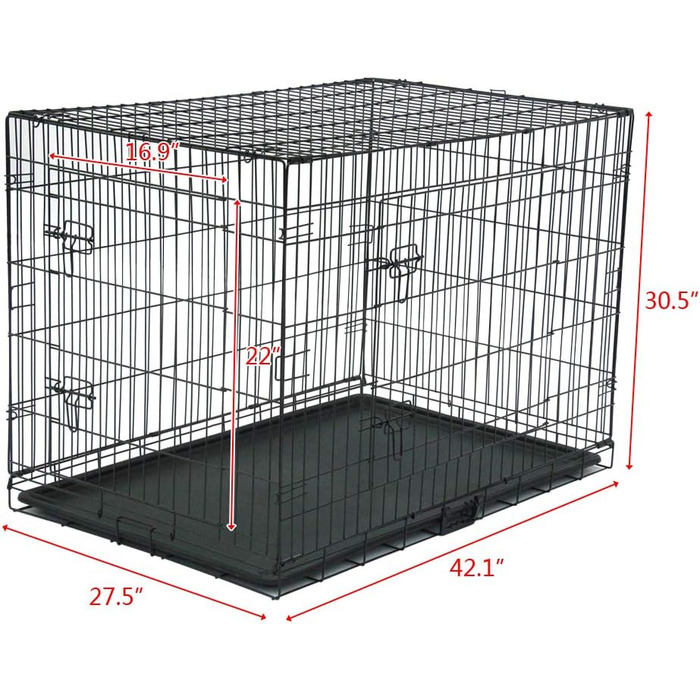 Клітка для собак 42' - складана переноска для собак, металева переноска з 2 дверцятами, переноска для автомобіля, переноска для тварин, переноска для собак з піддоном