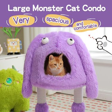 Будиночок для котів PETEPELA Monster-Stil з когтеточкою, 2-в-1: тепла котяча хатинка та ігровий комплекс, затишний знімний лежак, кошик для котів у приміщеннях, фіолетовий