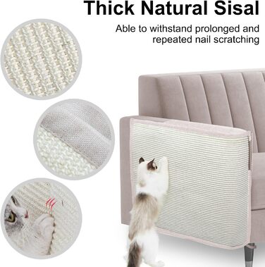 Захист для дивану від кігтів котів, 70 x 50 см, з сизалю, для правої руки. Захист меблів від кігтів котів
