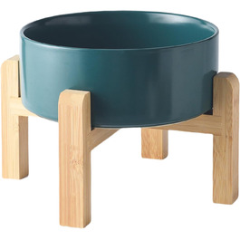 Керамічна годівниця для тварин Welloyed з піднятим, антиковзним підставкою з бамбука, 20,3 см, підходить для миття в посудомийній машині та мікрохвильовці, запобігає блювоті, міцна годівниця для середніх порід