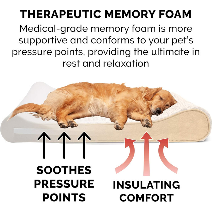 Крісло-ліжко для собак великих порід Furhaven з memory foam, знімний та пральний чохол, до 68 кг, штучне хутро та замша, кремовий колір, Jumbo Memory Foam, 130 x 91 x 20 см