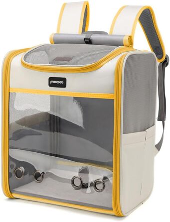 Рюкзак для тварин: переноска для собак та котів до 10 кг, жовта, дихаюча, складна, з прозорим вікном