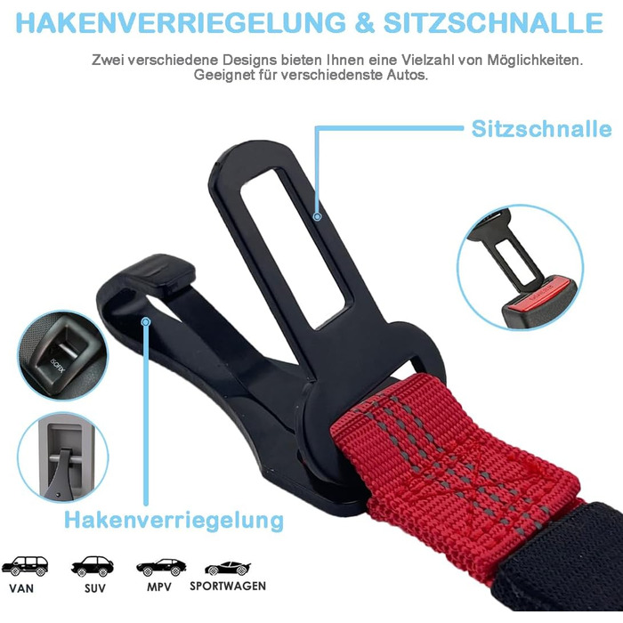 Автомобільний повідок для собак LeoPets: безпечний, регульований, для всіх розмірів (30-90 см), з карабіном та світловідбиваючими елементами (червоний)