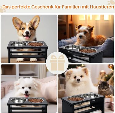 Підвищені годівниці для собак HTB, бамбук, з 2 мисками з нержавіючої сталі, 44x24x18 см, 18 см висота, чорний колір