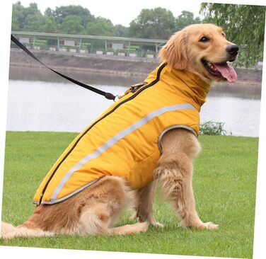 Водонепроникний дощовик для собак MERRYHAPY з флісовою підкладкою та світловідбиваючими смугами, жовтий, 50x60 см