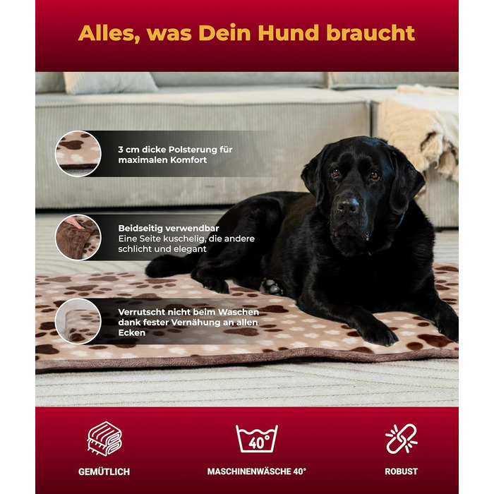 Лежак-деко HS-Hundebett XL 95x135 см, двосторонній, бежевий, для собак, м'який з 3 см наповненням, для дивана, авто і клітки, вироблено в Німеччині