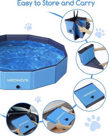 Складаний басейн для собак Meowant 160×30 см, велика портативна ванна з ПВХ, нековзкий дитячий та собачий басейн для вулиці без насоса