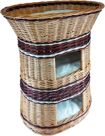 Плетене котяче ліжко з лози, 3-ярусне, з подушкою бежевого кольору