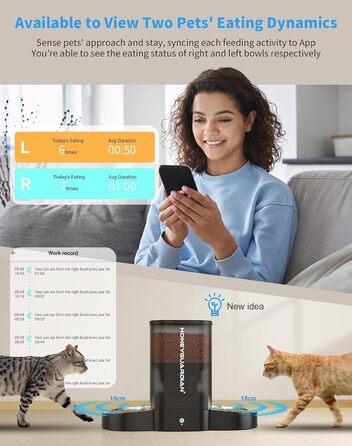 Автоматичний кормушка для котів та собак з Wi-Fi, 5L, 1-6 прийомів їжі, сенсор низького рівня корму, чорний