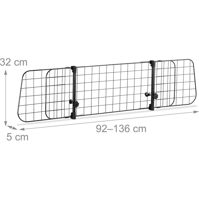 Сітка для собак у машину Relaxdays, перегородка, регульована ширина, чорна, 32 x 92-136 см