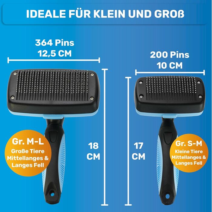 Щітка для собак та котів BluePet для довгої шерсті 2.0: видаляє підшерсток, ковтуни та вузли. З кнопкою для очищення. Для щоденного використання (Блакитна)