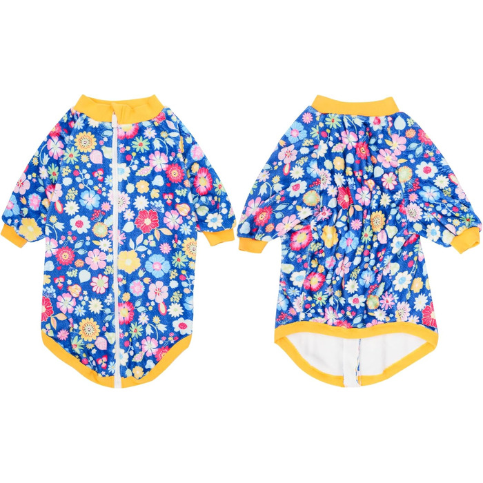 Світер LovinPet для великих порід собак, легкий фланелевий одяг, дихаючий матеріал з принтом 'Нільський Бегемот' для маленьких собак, блакитний (X-Large, блакитний з квітами)