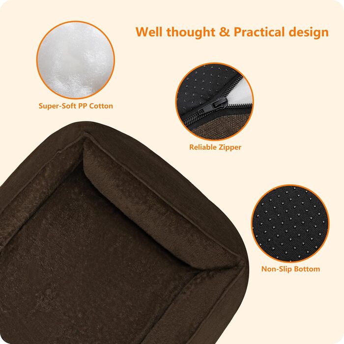 Ліжко для собак, лежанка для собак, подушка для собак, корзина для собак. Знімне та пральне, коричневого кольору, 90 x 75 x 25 см