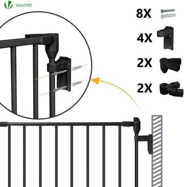Захист для каміну Vounot - сітка металева, 5 елементів, з дверцятами, чорна 300x75 см (375 см у складеному стані)